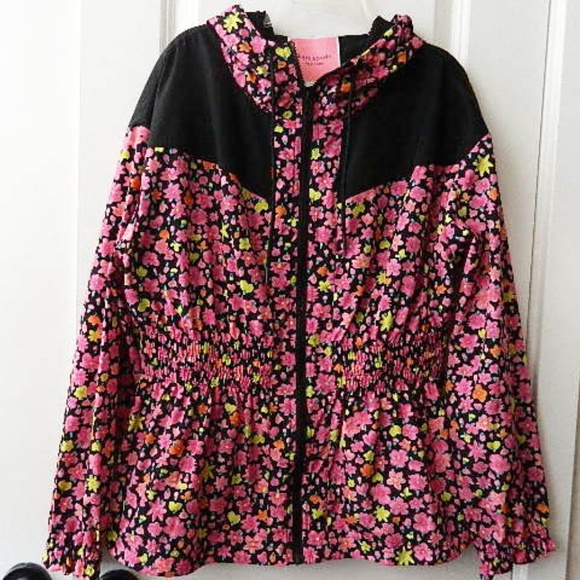 KATE SPADE Marker Floral Hooded Jacket Sz M NWT